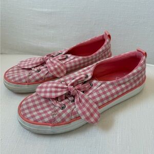 Sperry Pink Gingham Bow Sneakers